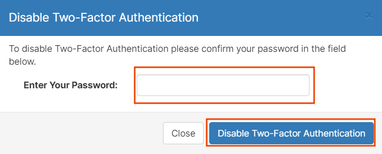 Disable Two Factor Authentication Password