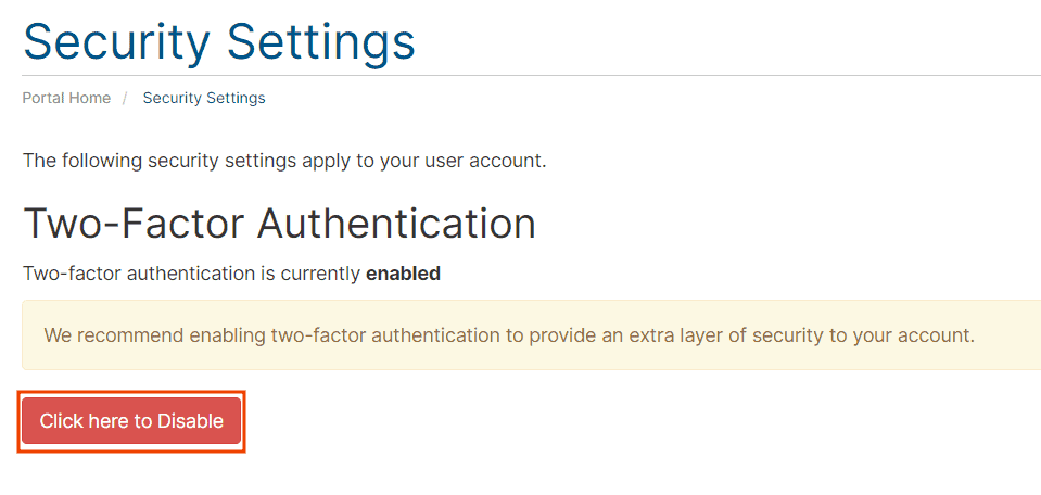 Disable Two Factor Authentication