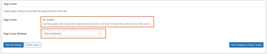 Enable Page Cache W3 Total Cache