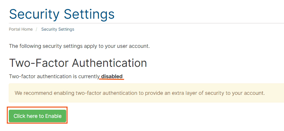 Enable Two Factor Authentication