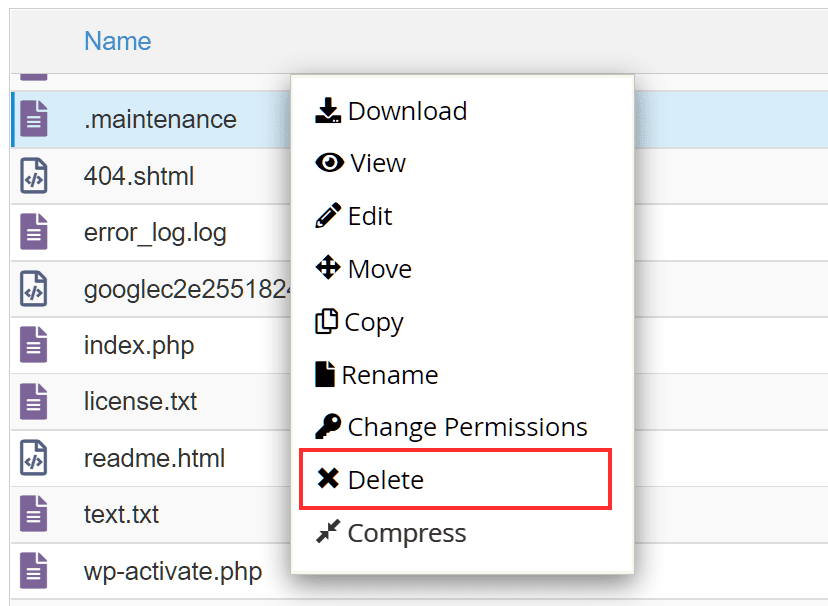 Fix White Screen Delete Maintenance File