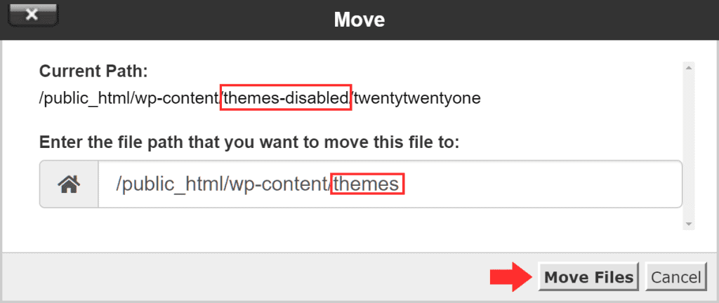 How Fix White Screen Move Themes Folder