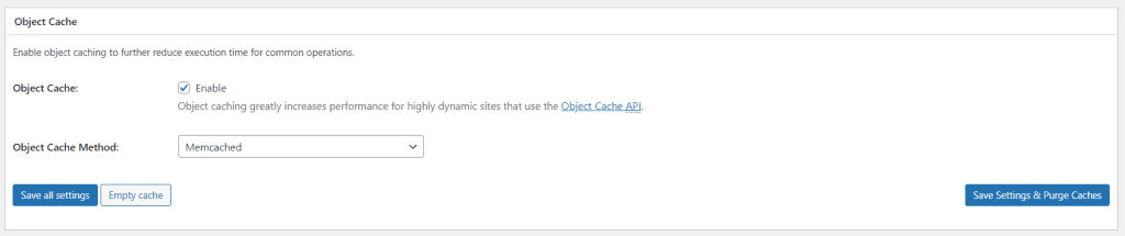 Object Cache Memcached W3 Total Cache