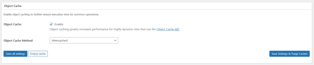 Object Cache Memcached W3 Total Cache