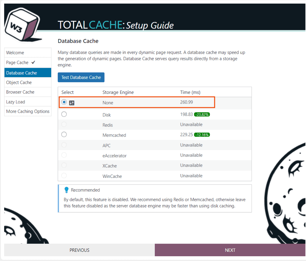 W3 Total Cache Database Cache Disabled