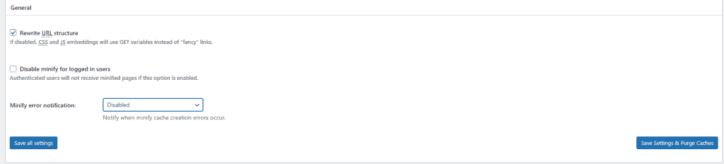 W3 Total Cache Minify General Settings
