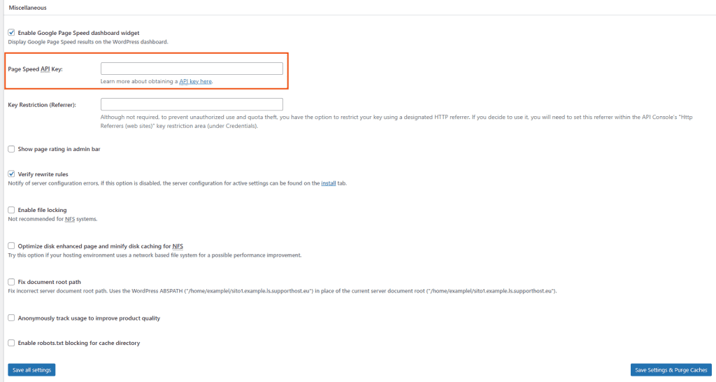 W3 Total Cache Miscellaneous Settings