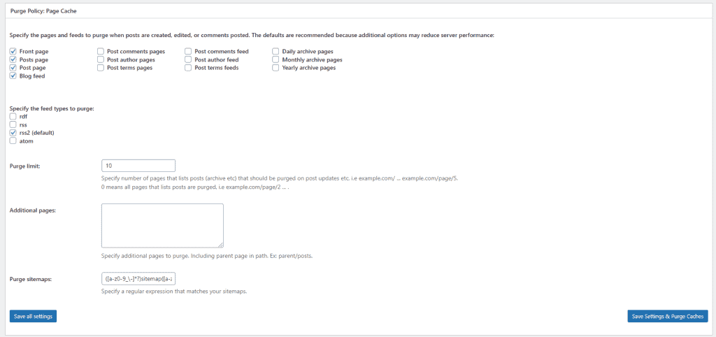 W3 Total Cache Page Cache Purge Policy