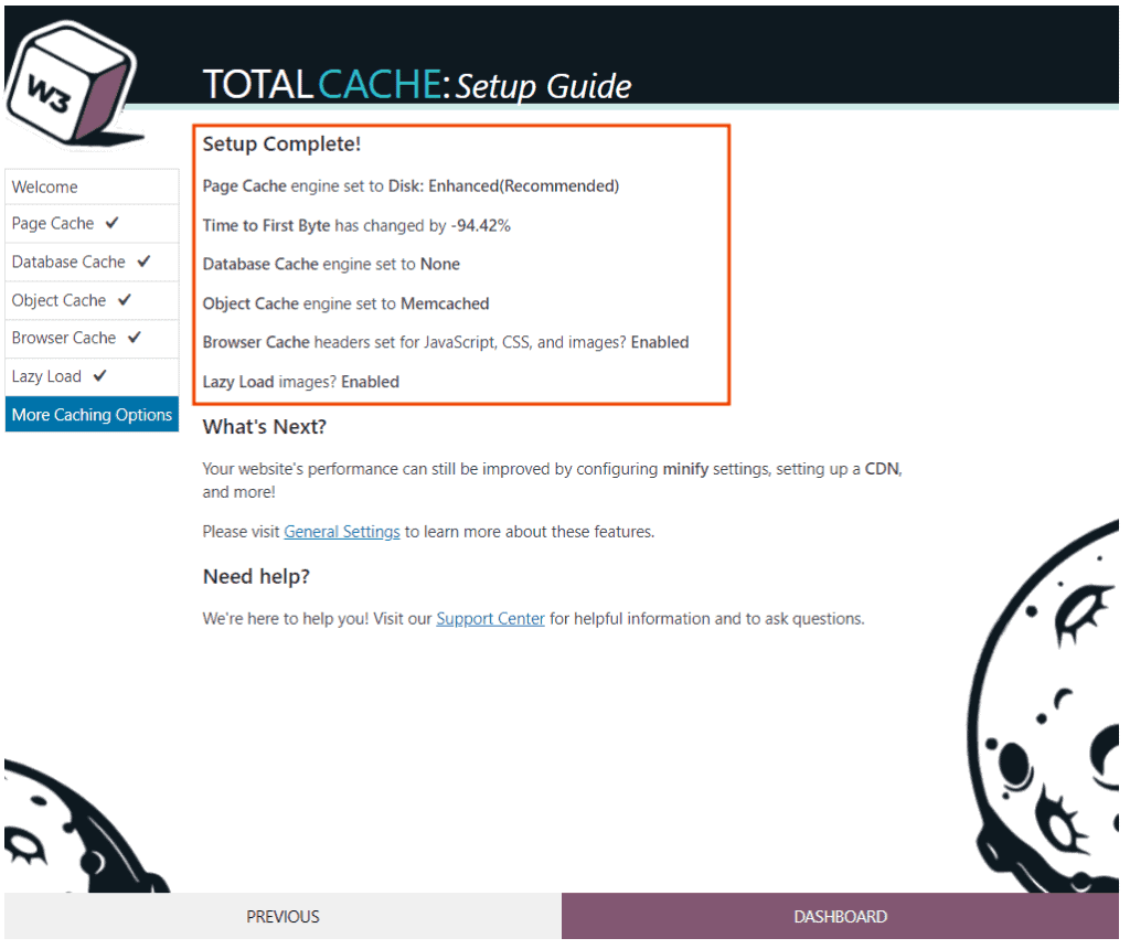 W3 Total Cache Setup Completed