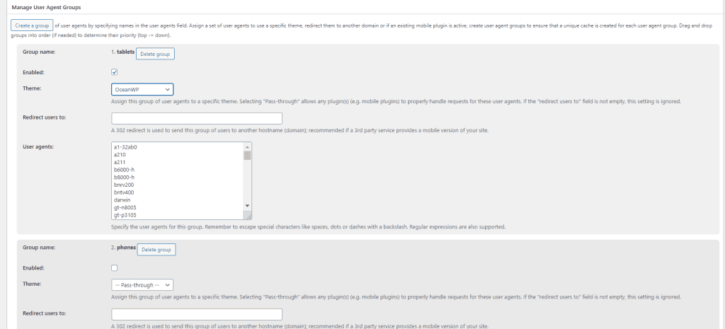 W3 Total Cache User Agent Groups