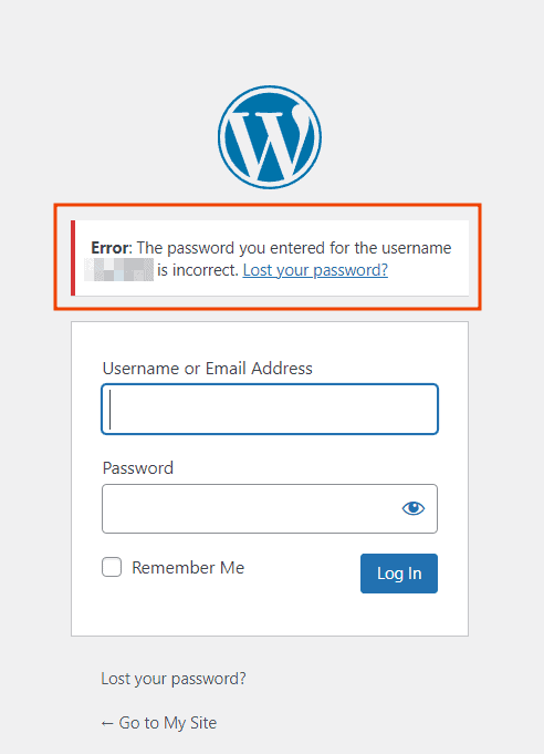 वर्डप्रेस गलत पासवर्ड