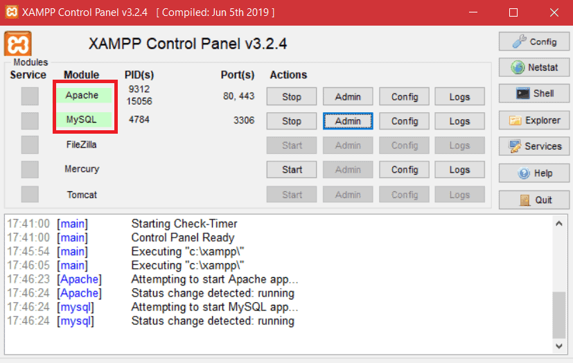 Xampp Active Modules