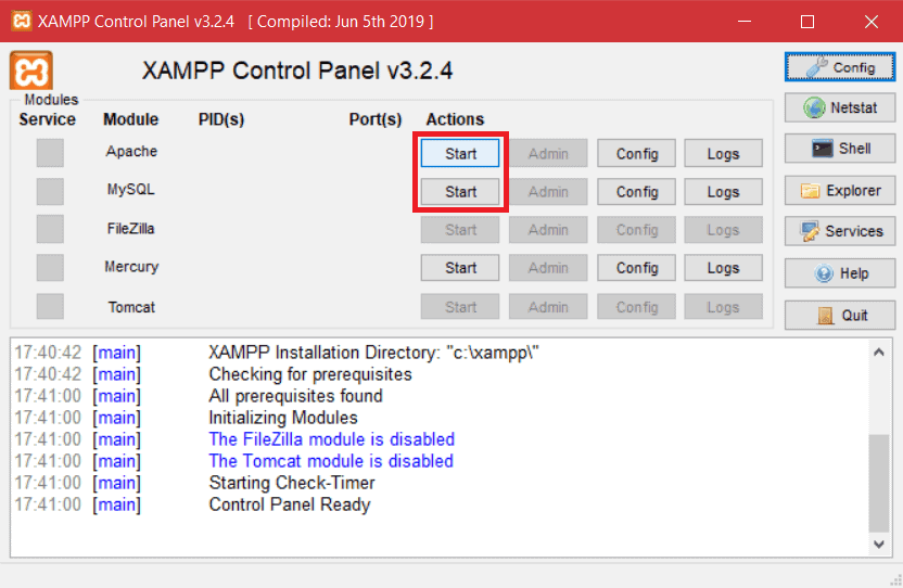 Xampp Start Modules
