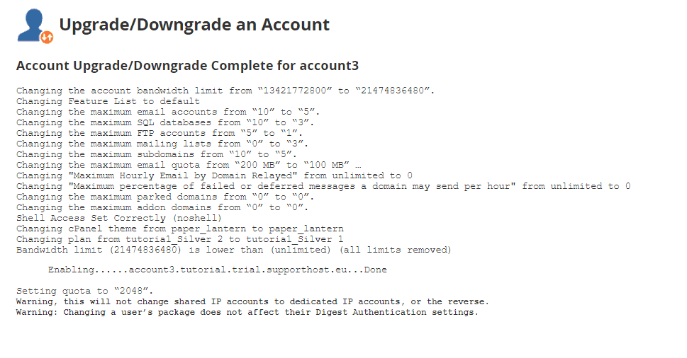Account Upgrade Downgrade Complete