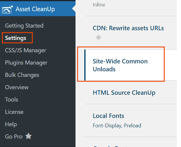Asset Cleanup Site Wide Common Unloads