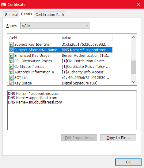 Certificate Subject Alternative Name