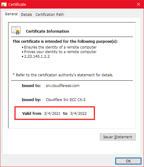 Chrome Valid Certificate