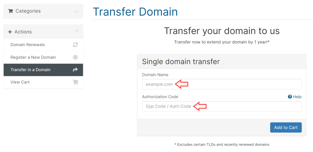 Client Area Domain Transfer