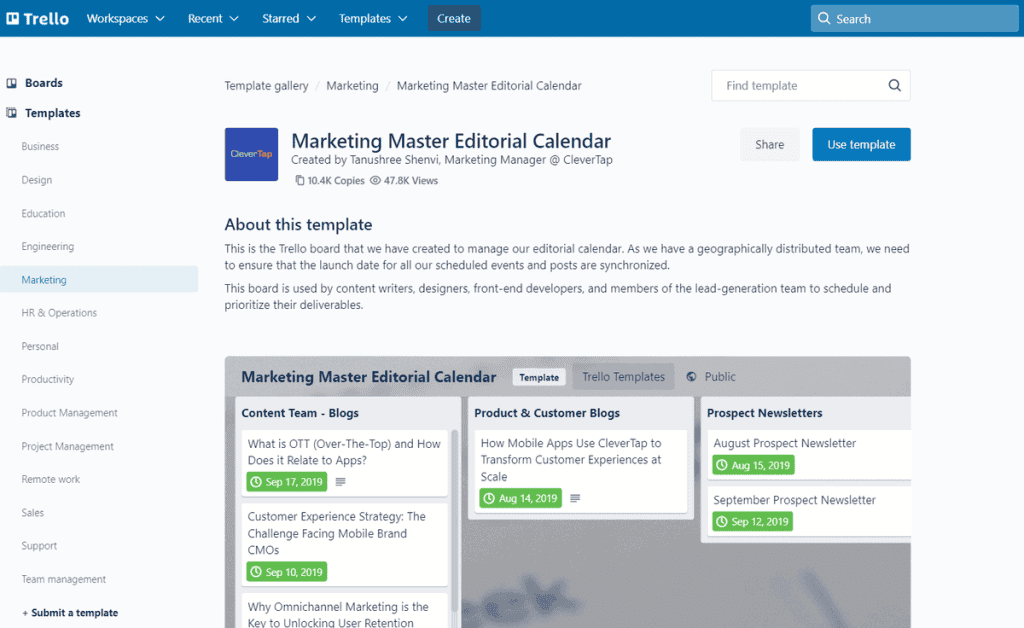 Content Plan Trello Template