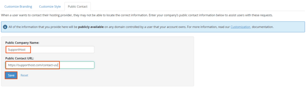 Cpanel Customization Public Contact