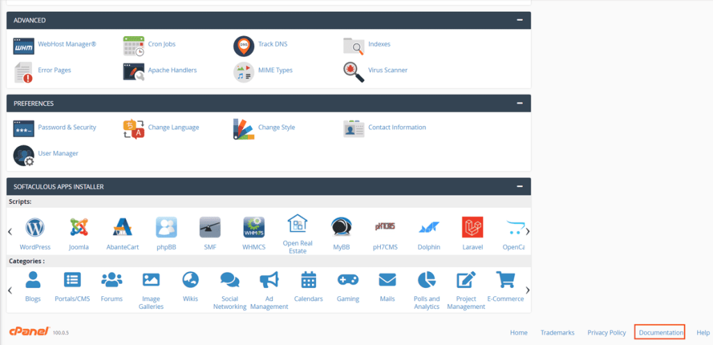 Cpanel Documentation Link