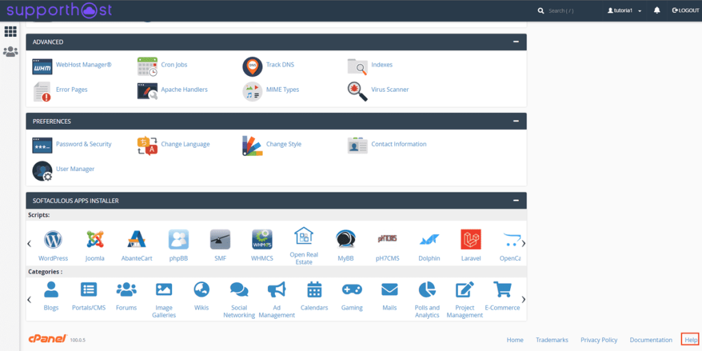 Cpanel Help Link