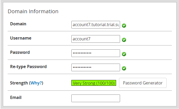 Create A New Account Domain Information