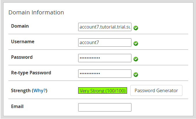 Create A New Account Domain Information