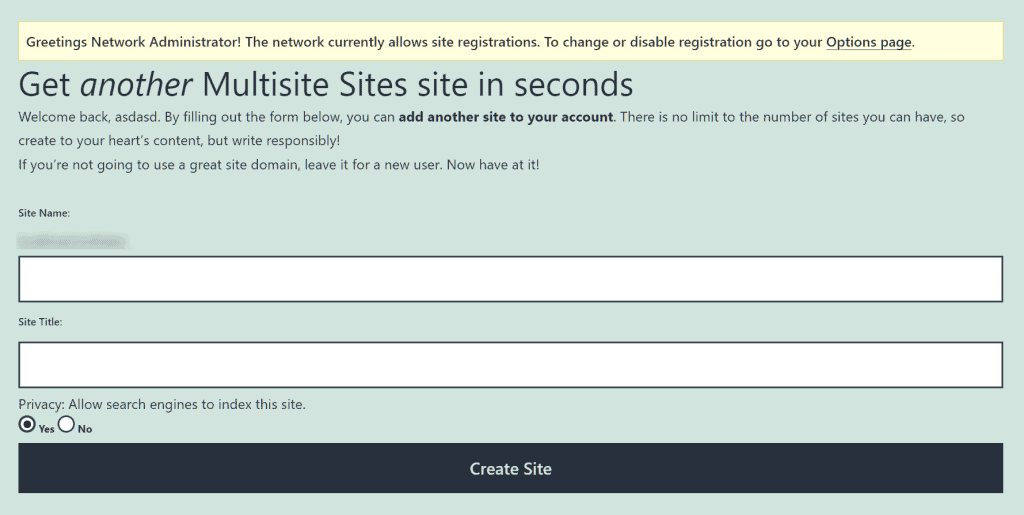 Create Site Network With User Account