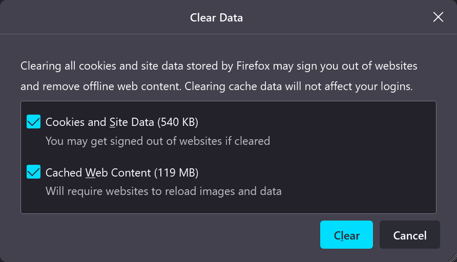 Firefox Settings Clear Cache