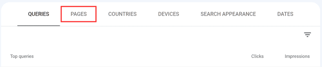 Google Search Console Pages Tab