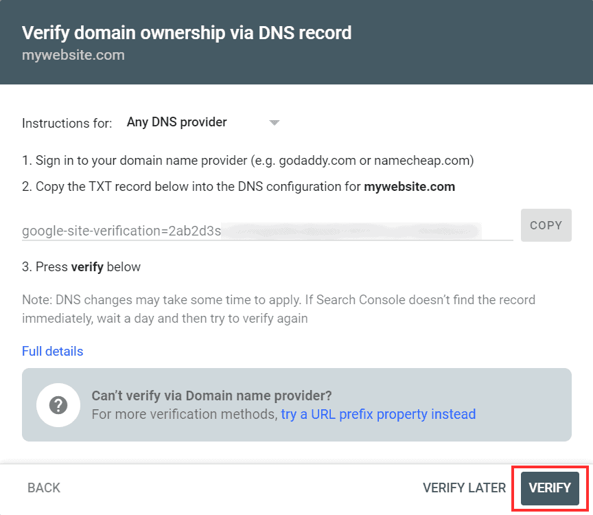 Google Search Console Verify Dns Records