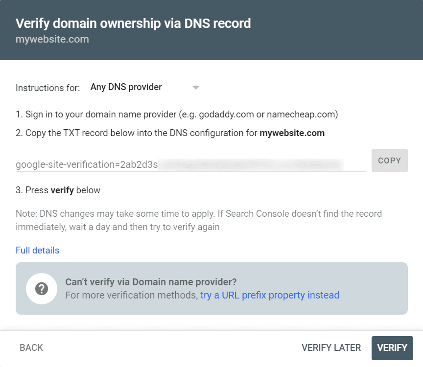 Google Search Console Verify Domain Ownership Via Dns Record