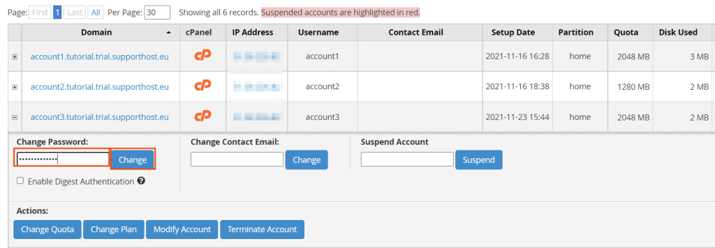List Accounts Change Password