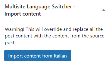 Multisite Language Switcher Import Content