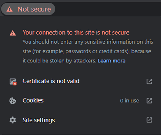 Not Secure Website Certificate Is Not Valid