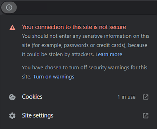 Not Secure Website Chrome