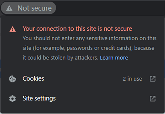 Not Secure Website Warning