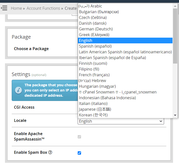 Optional Settings Language