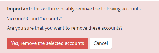 Remove Selected Accounts Confirmation