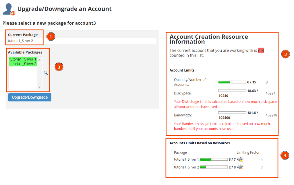 Upgrade/downgrade cPanel (Reseller) - SupportHost