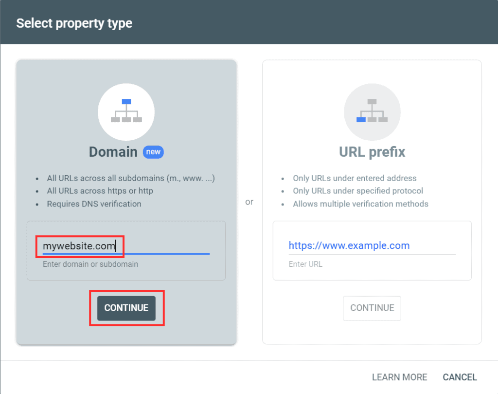 Select Domain Property Type
