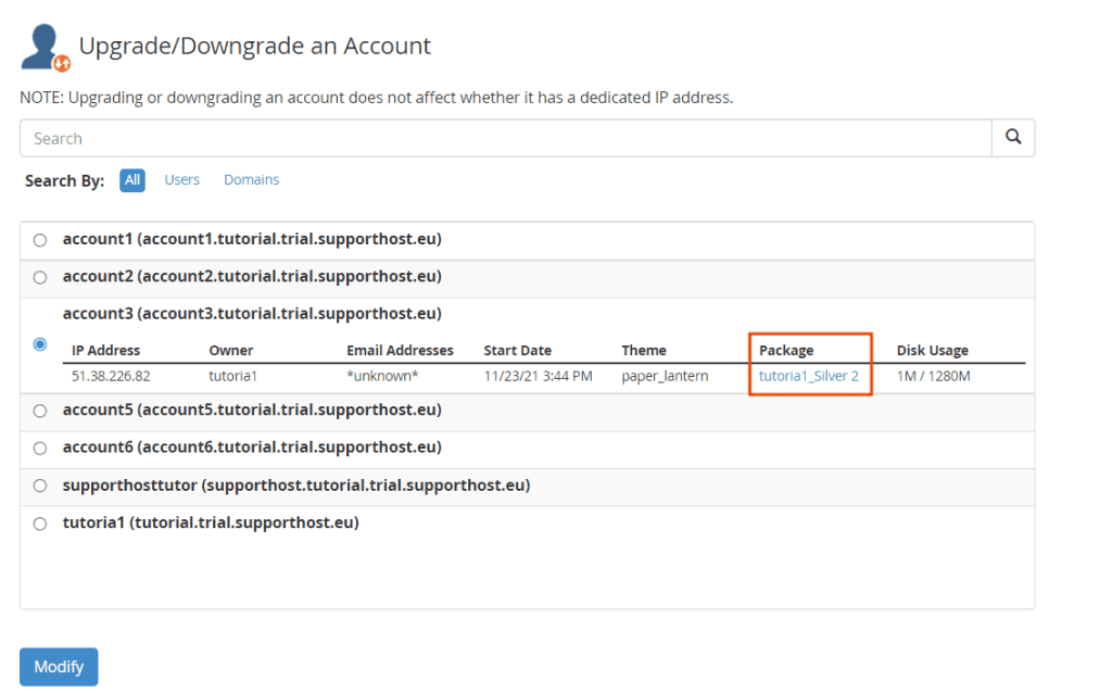 Upgrade Downgrade An Account Current Package