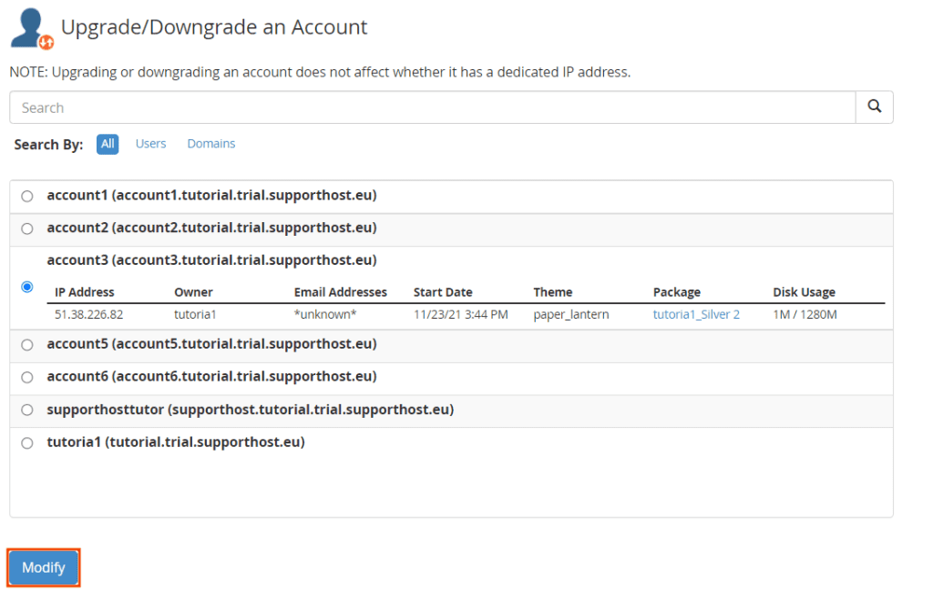 Upgrade Downgrade An Account Modify