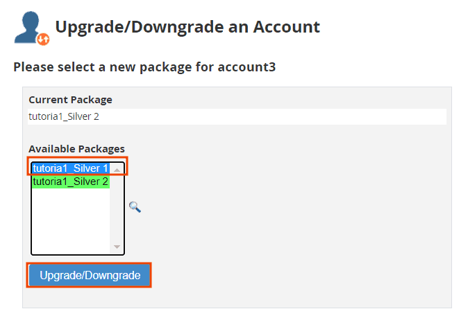 Upgrade Downgrade Cpanel Account