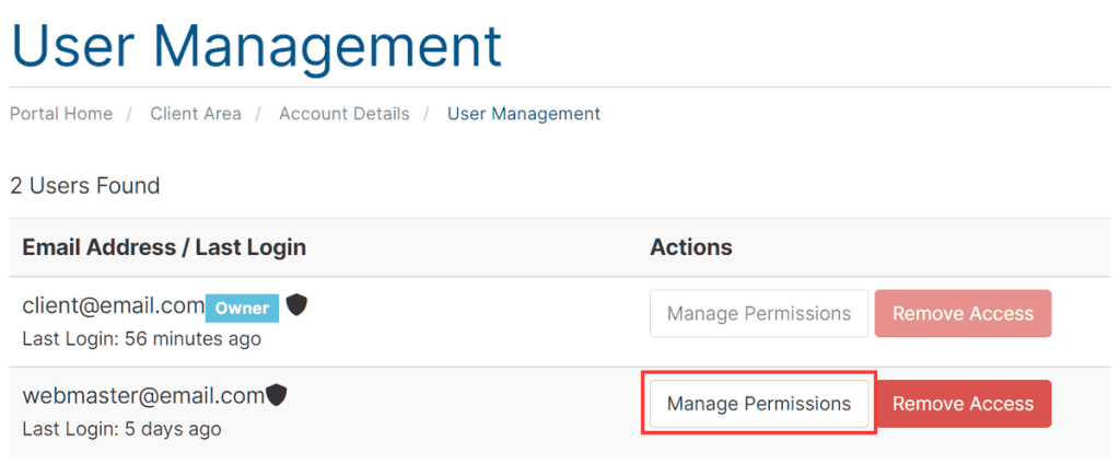 Multi User Management Permissions