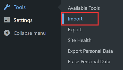 Wordpress Import Menu