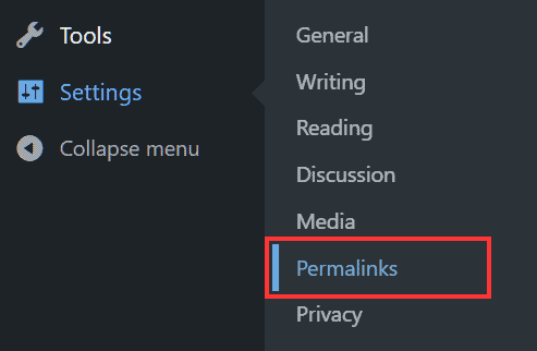 Wordpress Permalinks Settings Menu