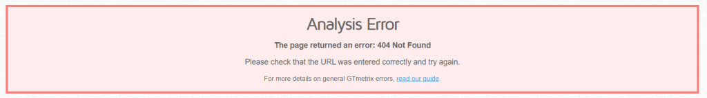 Gtmetrix Analysis Error 404