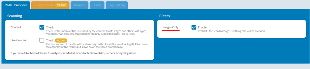 Media Cleaner Settings Menu